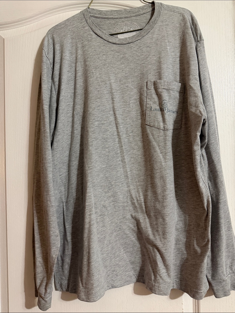 Lauren James Long Sleeve Pocket Tee - Light Gray